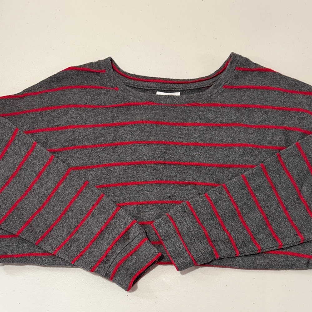 Maurices Gray and Red Striped Crew Neck Sweater